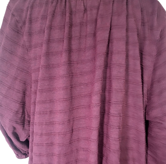 Lane Bryant Women 18 20 Maroon Button Up Shirt Flowy Peasant Flower Sheer Stripe - Picture 3 of 4